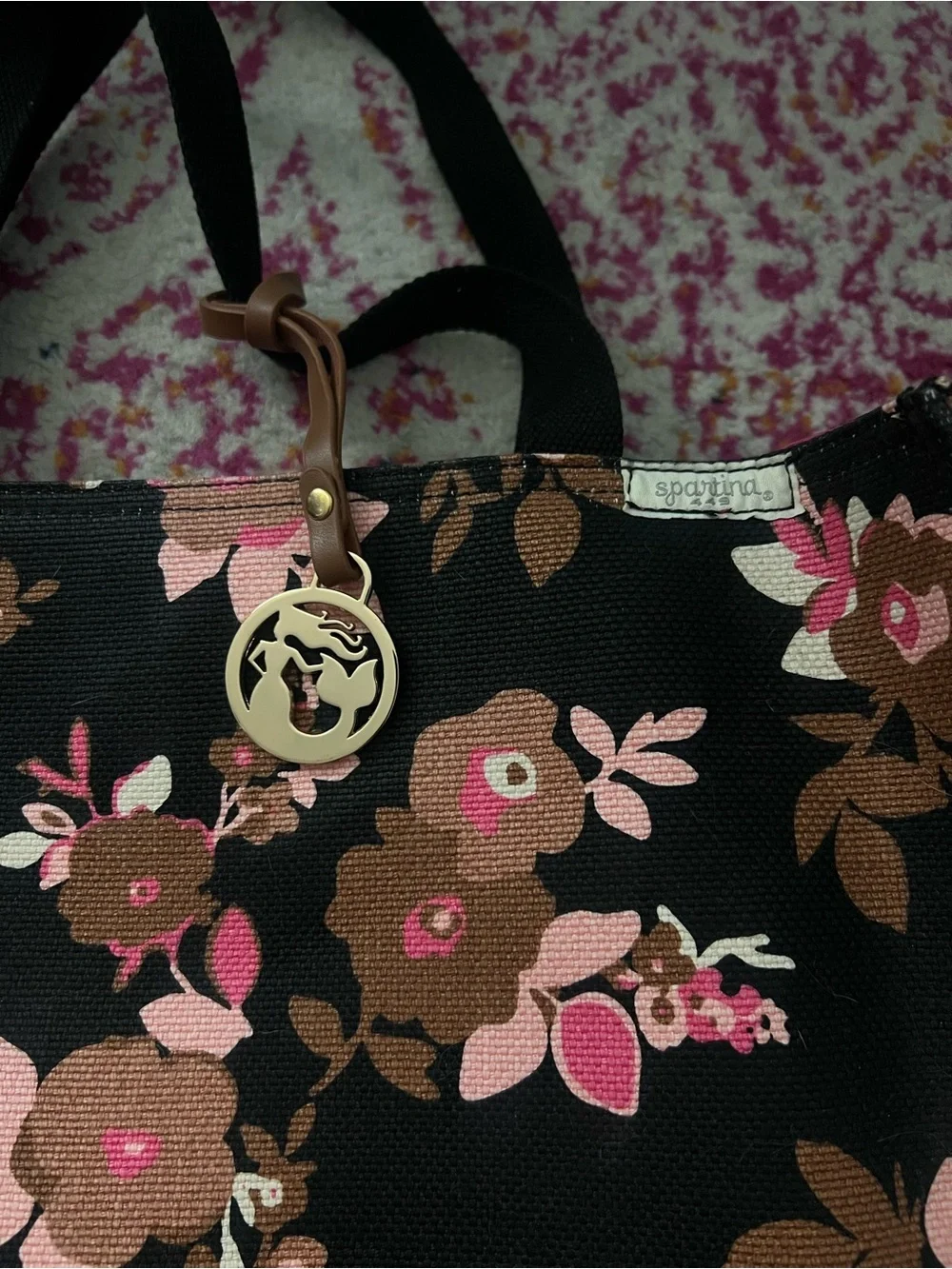 Spartina 449 NWT Black Floral Multi Verdier Market Tote